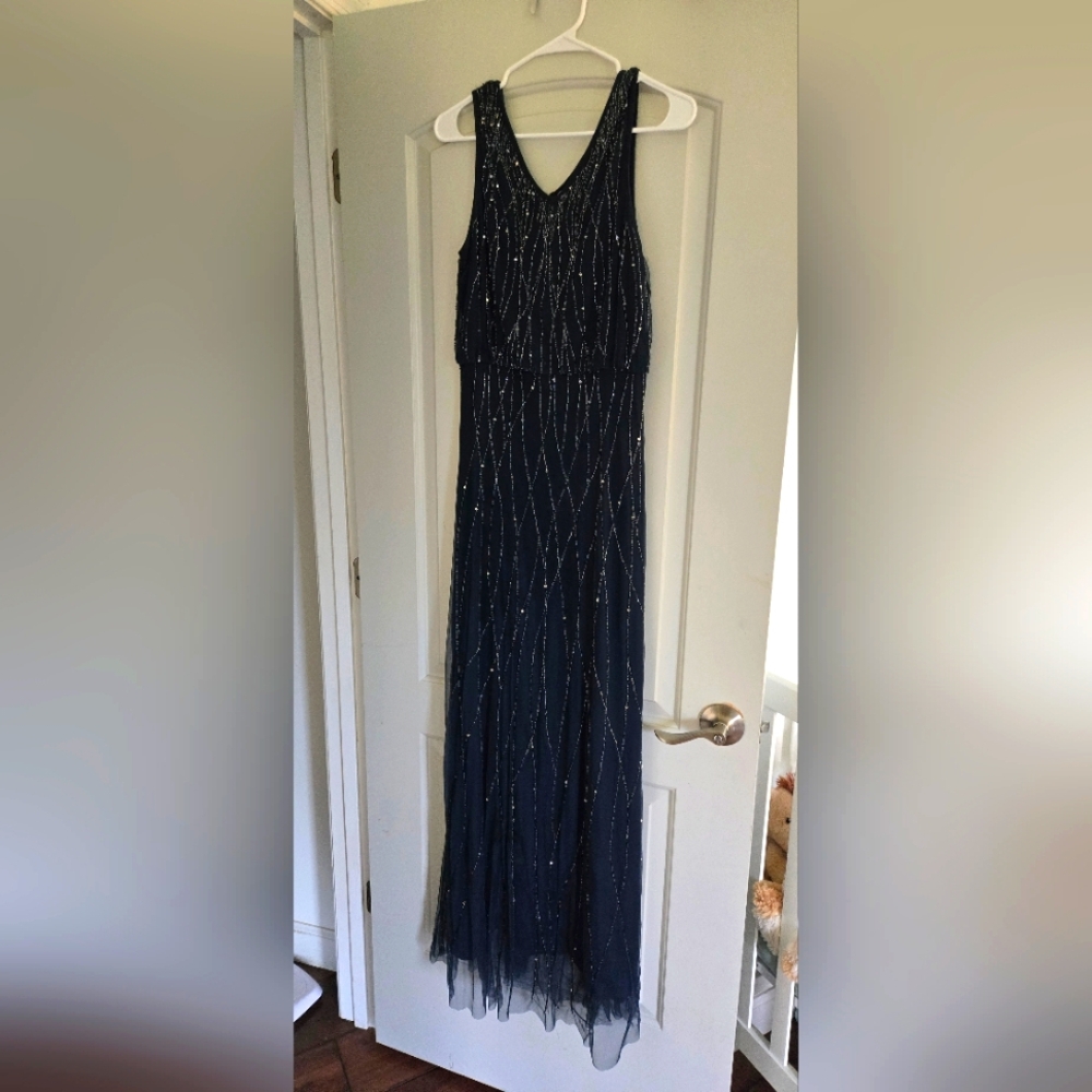 Elegant Navy Blue Gown with Silver Accents